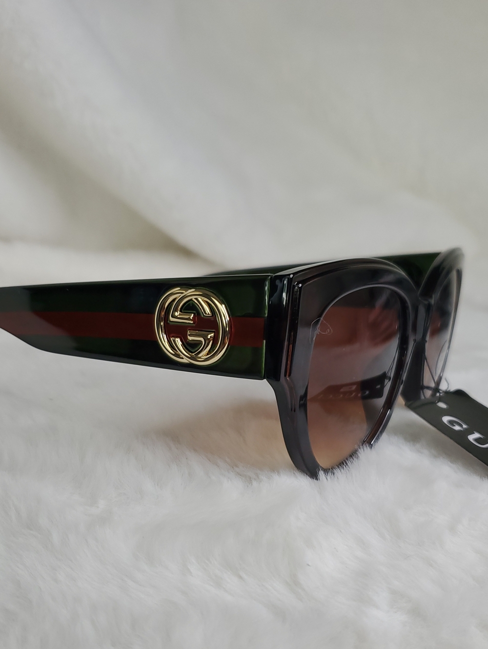 💗💠 Green-Red Stripe Square Women's Sunglasses with Gold GG
